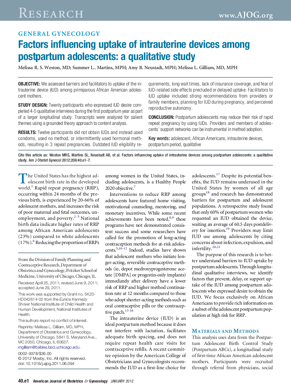 Factors influencing uptake of intrauterine devices among postpartum adolescents: a qualitative study