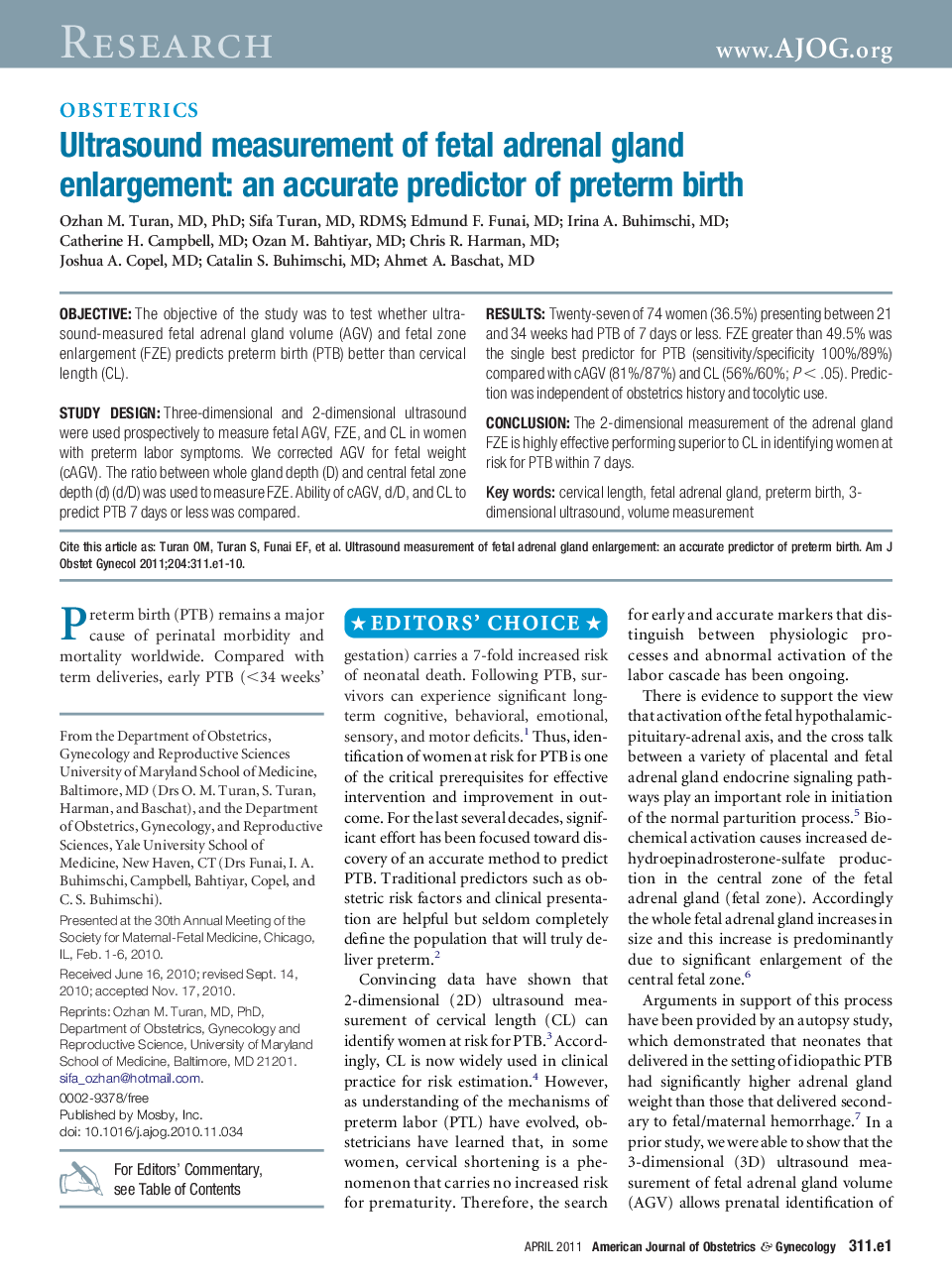 Ultrasound measurement of fetal adrenal gland enlargement: an accurate predictor of preterm birth