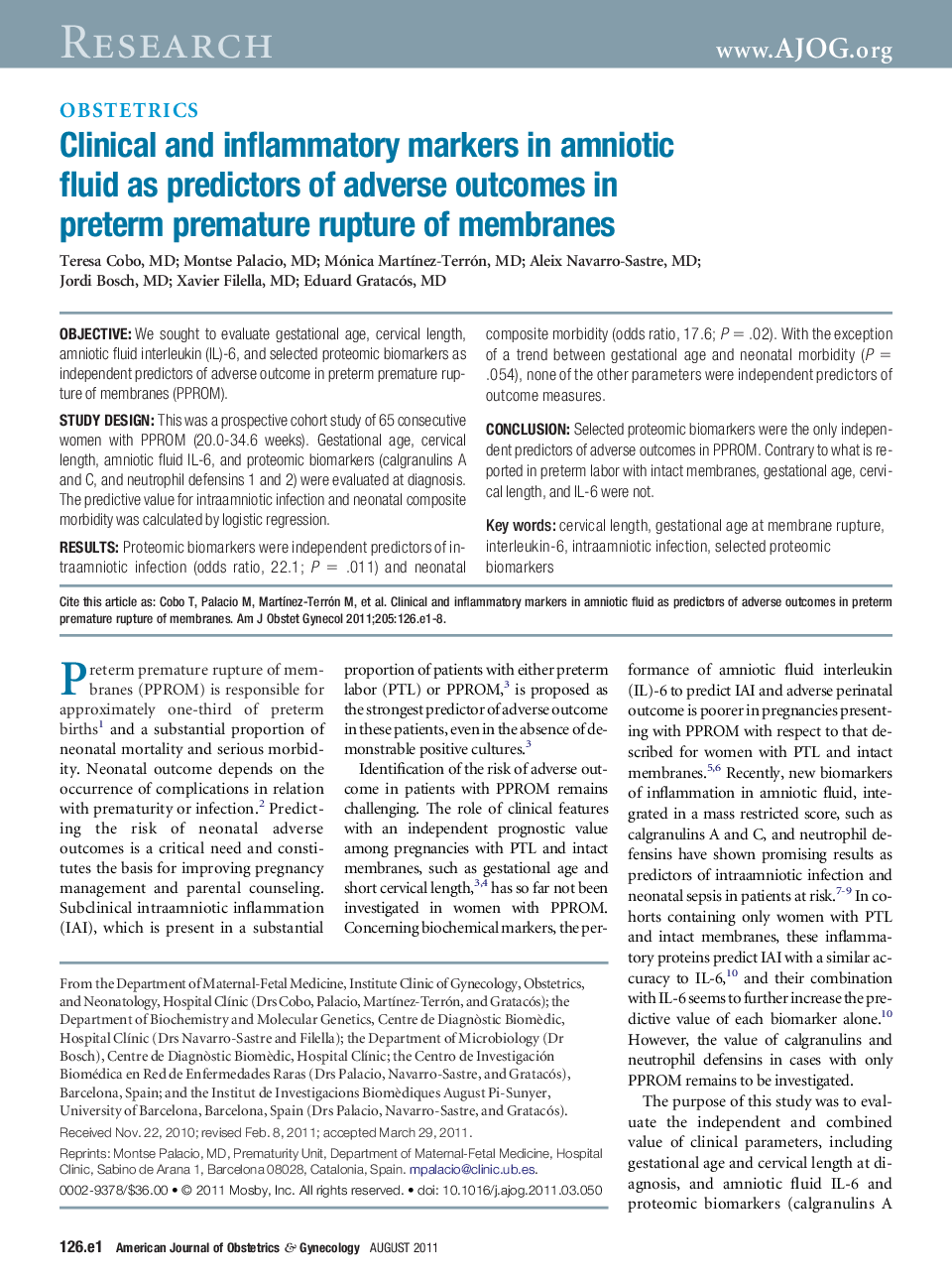 Clinical and inflammatory markers in amniotic fluid as predictors of adverse outcomes in preterm premature rupture of membranes