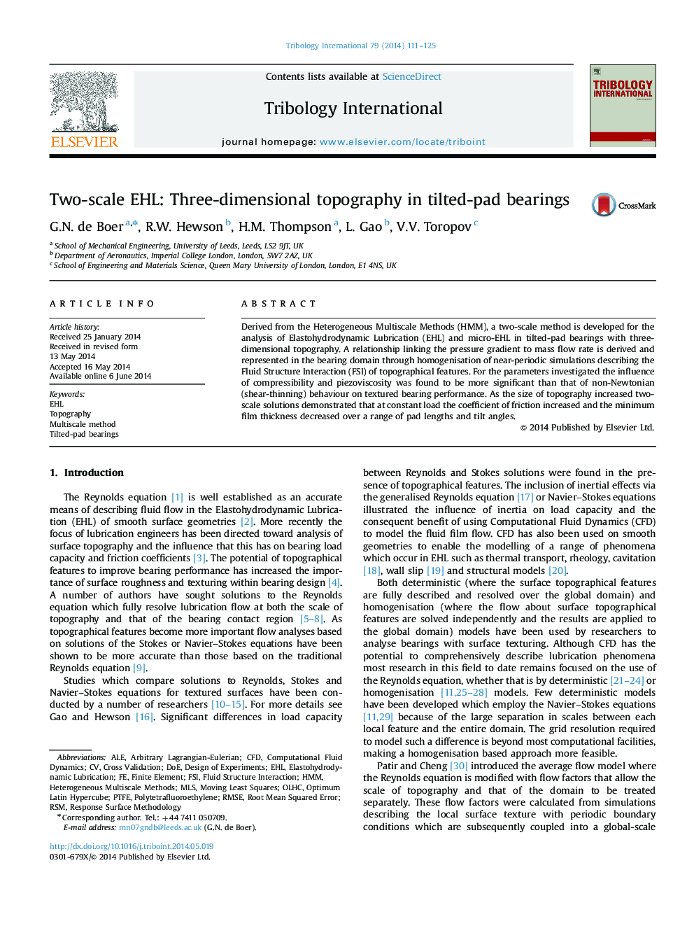 Two-scale EHL: Three-dimensional topography in tilted-pad bearings