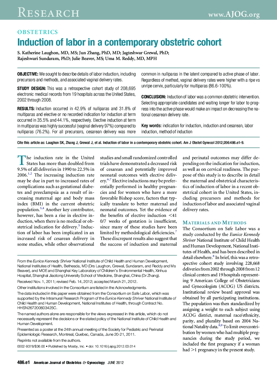 Induction of labor in a contemporary obstetric cohort