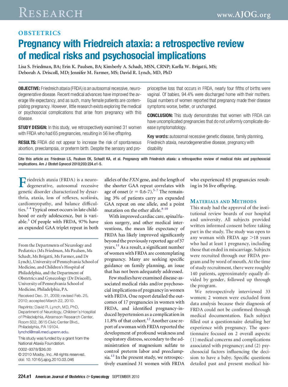 Pregnancy with Friedreich ataxia: a retrospective review of medical risks and psychosocial implications