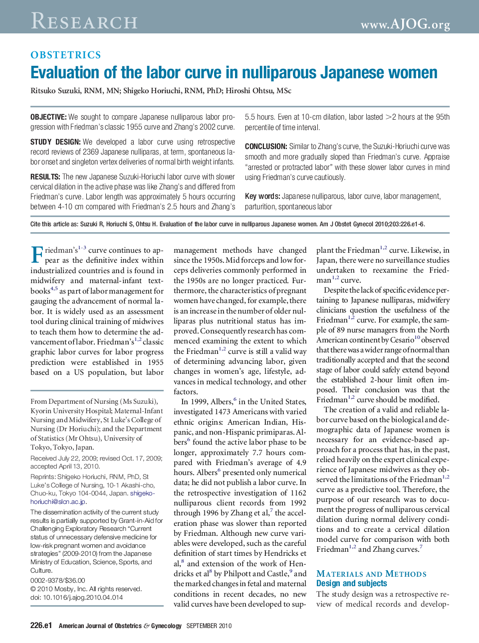 Evaluation of the labor curve in nulliparous Japanese women