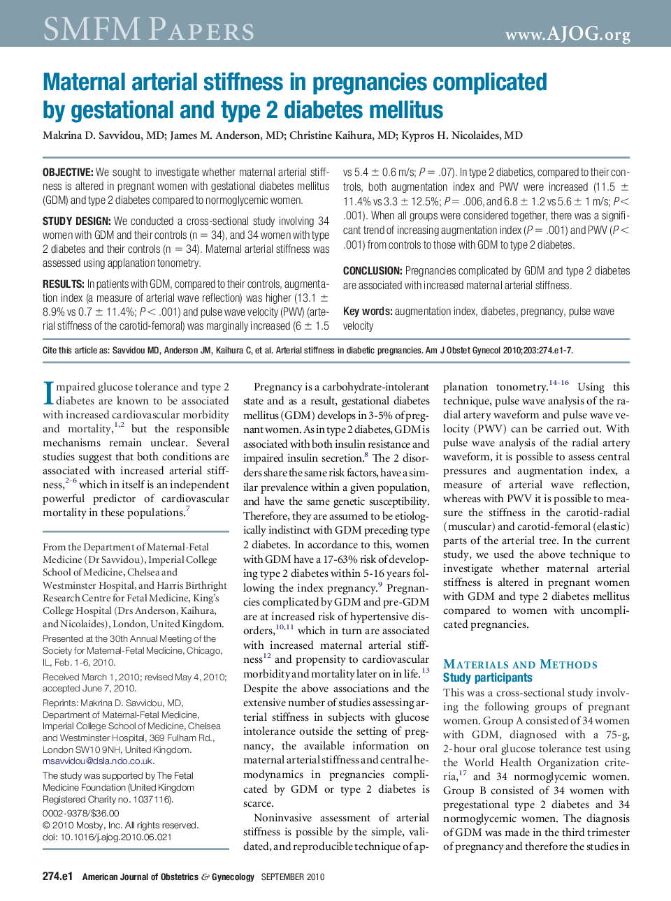 Maternal arterial stiffness in pregnancies complicated by gestational and type 2 diabetes mellitus