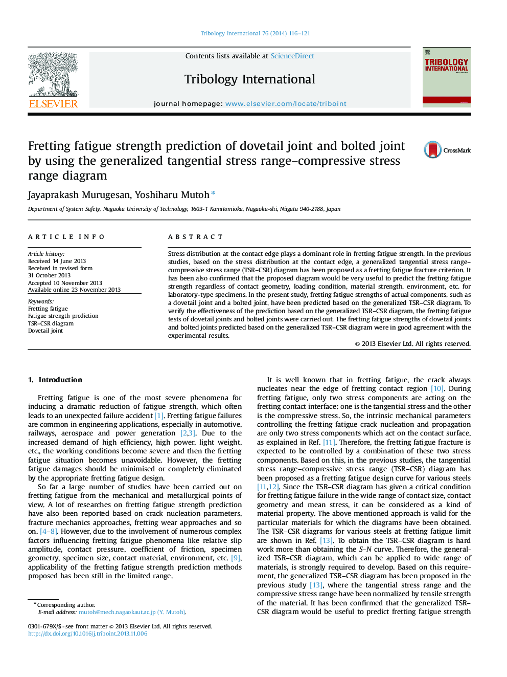 Fretting fatigue strength prediction of dovetail joint and bolted joint by using the generalized tangential stress range–compressive stress range diagram