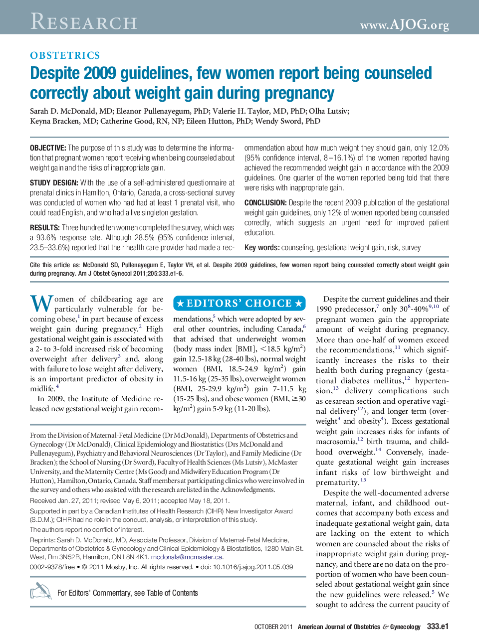 Despite 2009 guidelines, few women report being counseled correctly about weight gain during pregnancy