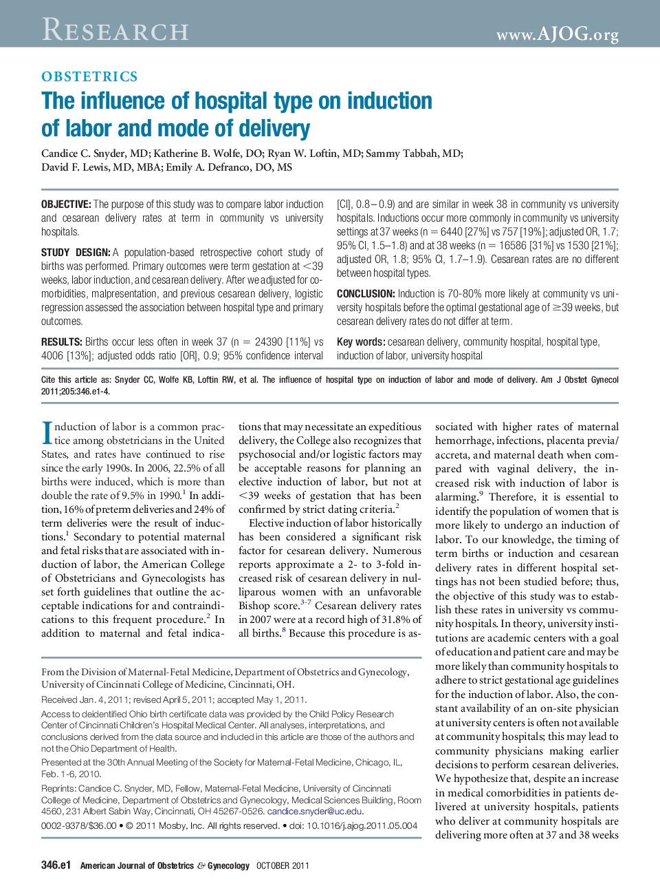 The influence of hospital type on induction of labor and mode of delivery