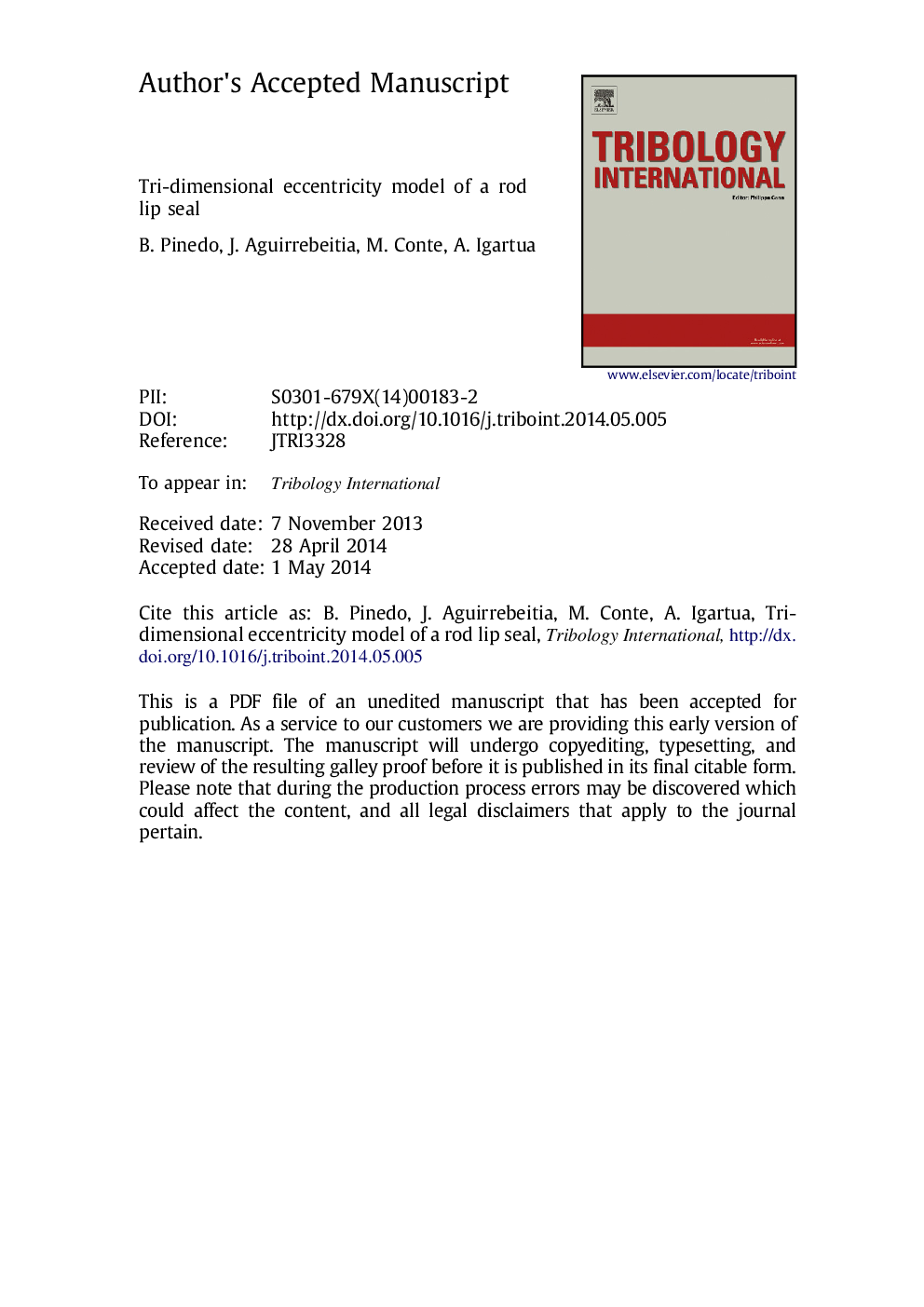 Tri-dimensional eccentricity model of a rod lip seal