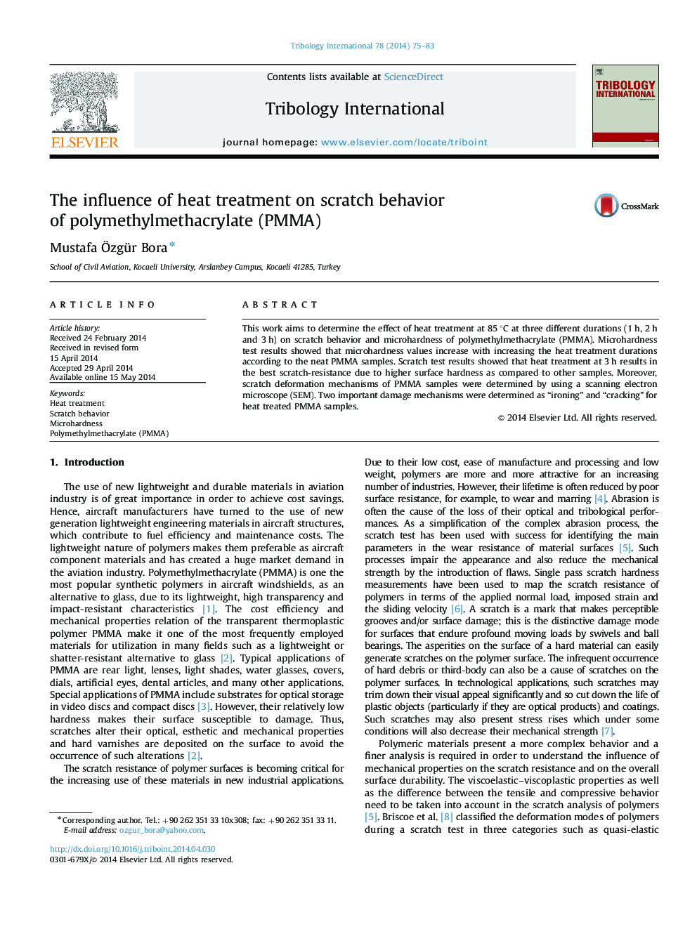 The influence of heat treatment on scratch behavior of polymethylmethacrylate (PMMA)