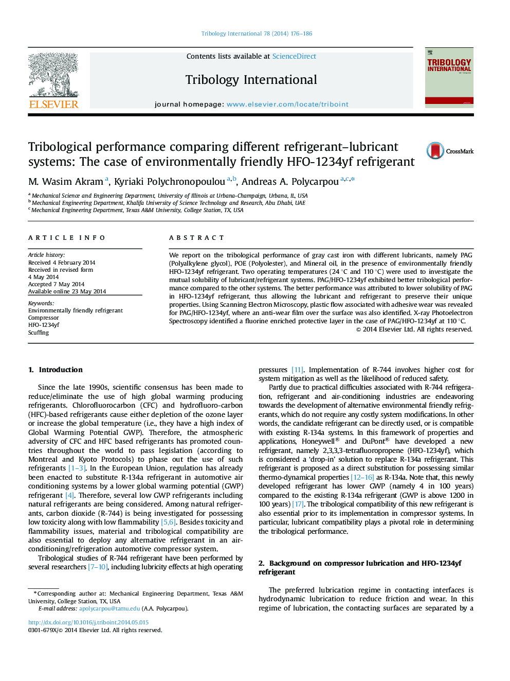 Tribological performance comparing different refrigerant-lubricant systems: The case of environmentally friendly HFO-1234yf refrigerant