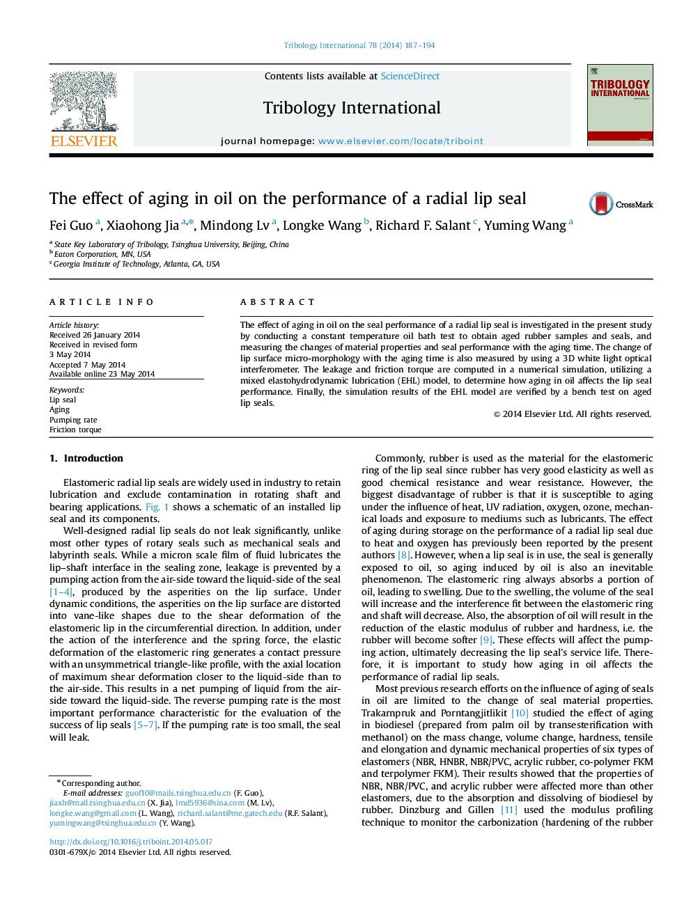 The effect of aging in oil on the performance of a radial lip seal