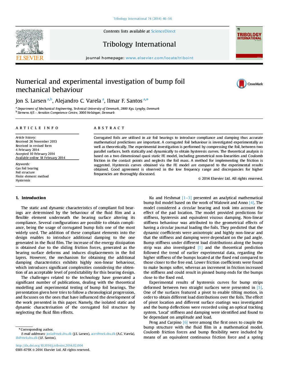 Numerical and experimental investigation of bump foil mechanical behaviour