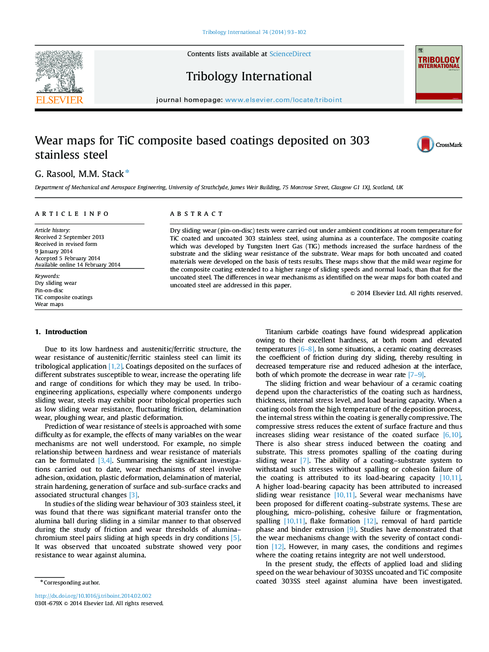 Wear maps for TiC composite based coatings deposited on 303 stainless steel