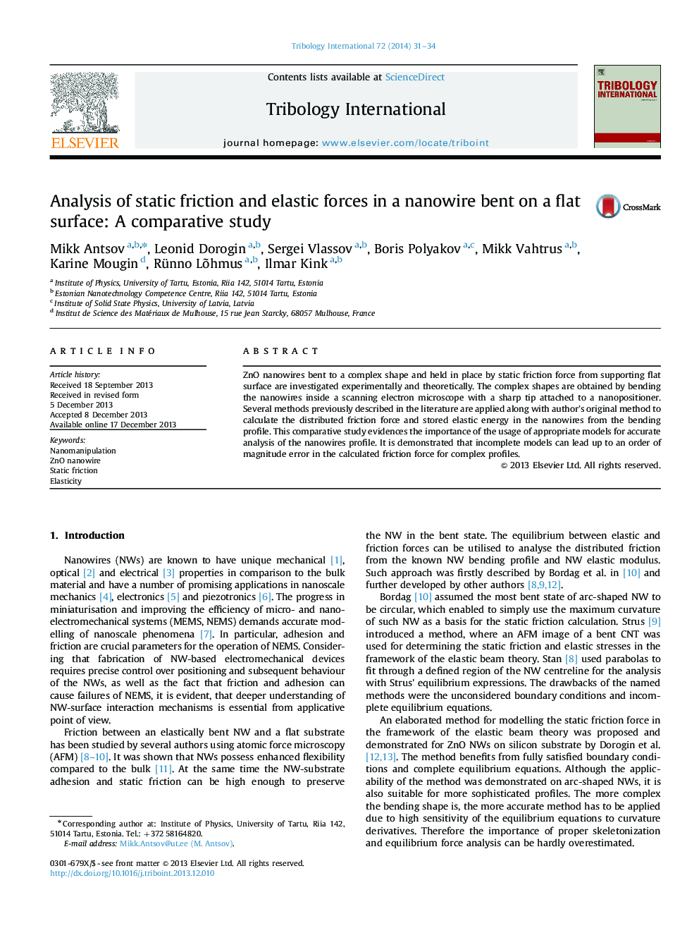 Analysis of static friction and elastic forces in a nanowire bent on a flat surface: A comparative study