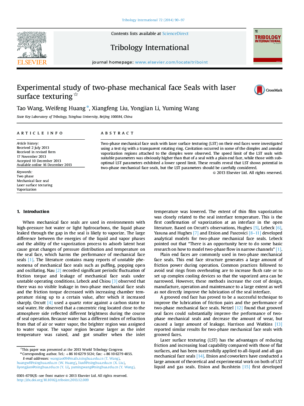 Experimental study of two-phase mechanical face Seals with laser surface texturing