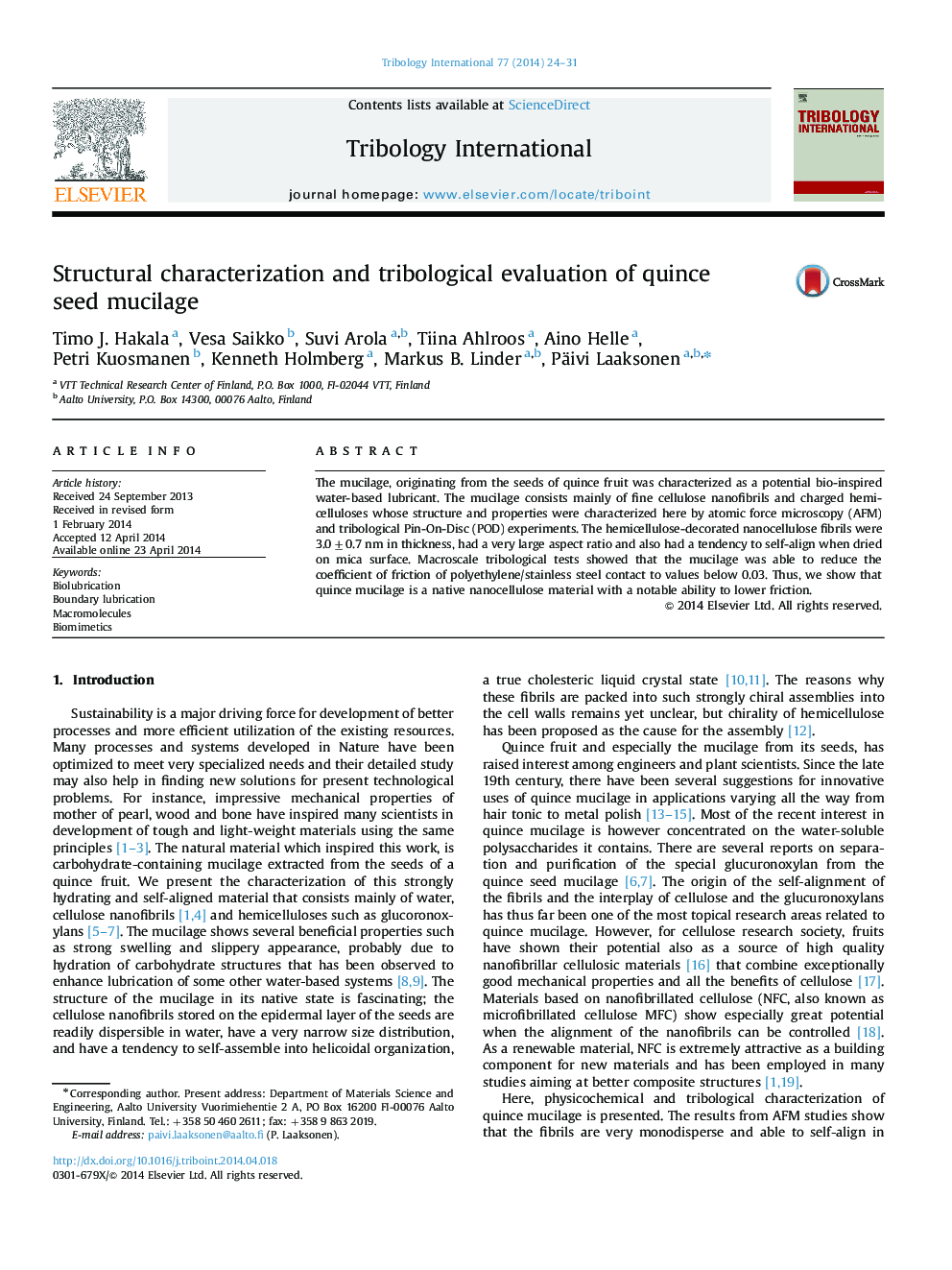 Structural characterization and tribological evaluation of quince seed mucilage