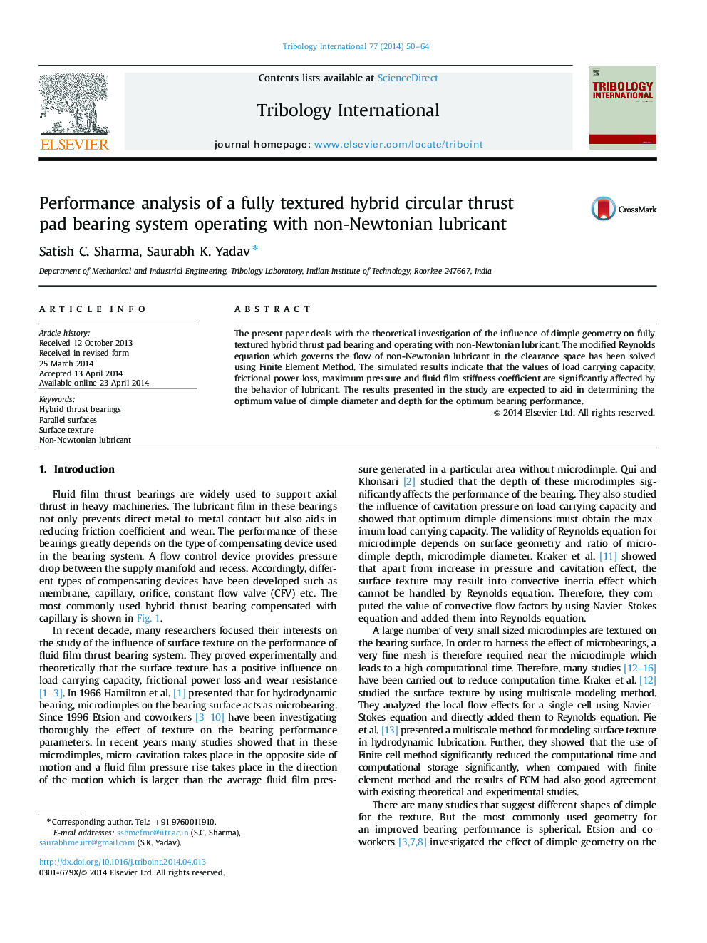 Performance analysis of a fully textured hybrid circular thrust pad bearing system operating with non-Newtonian lubricant