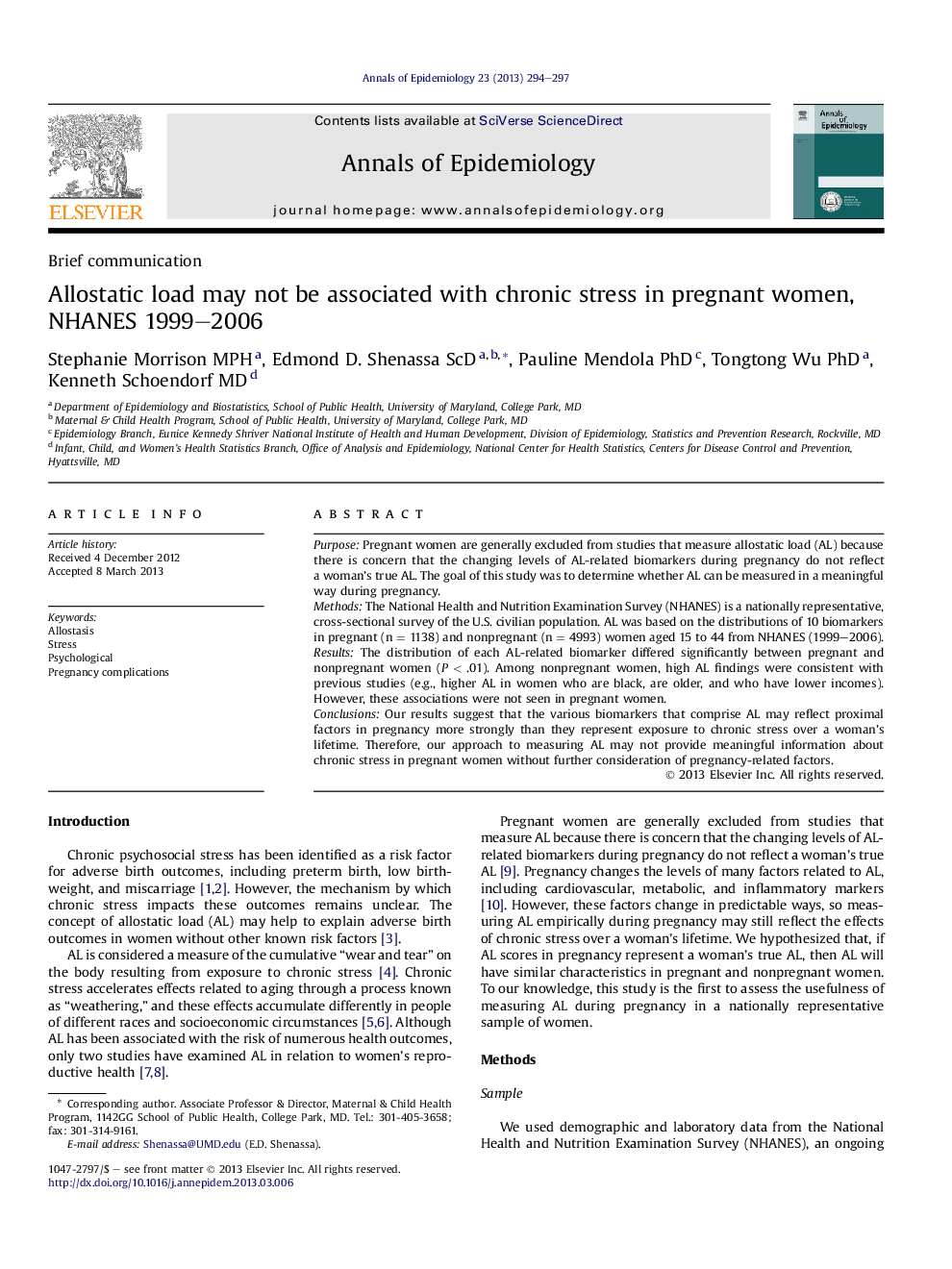 عکس صفحه اول مقاله: Allostatic load may not be associated with chronic stress in pregnant women, NHANES 1999-2006 Allostatic load may not be associated with chronic stress in pregnant women, NHANES 1999-2006