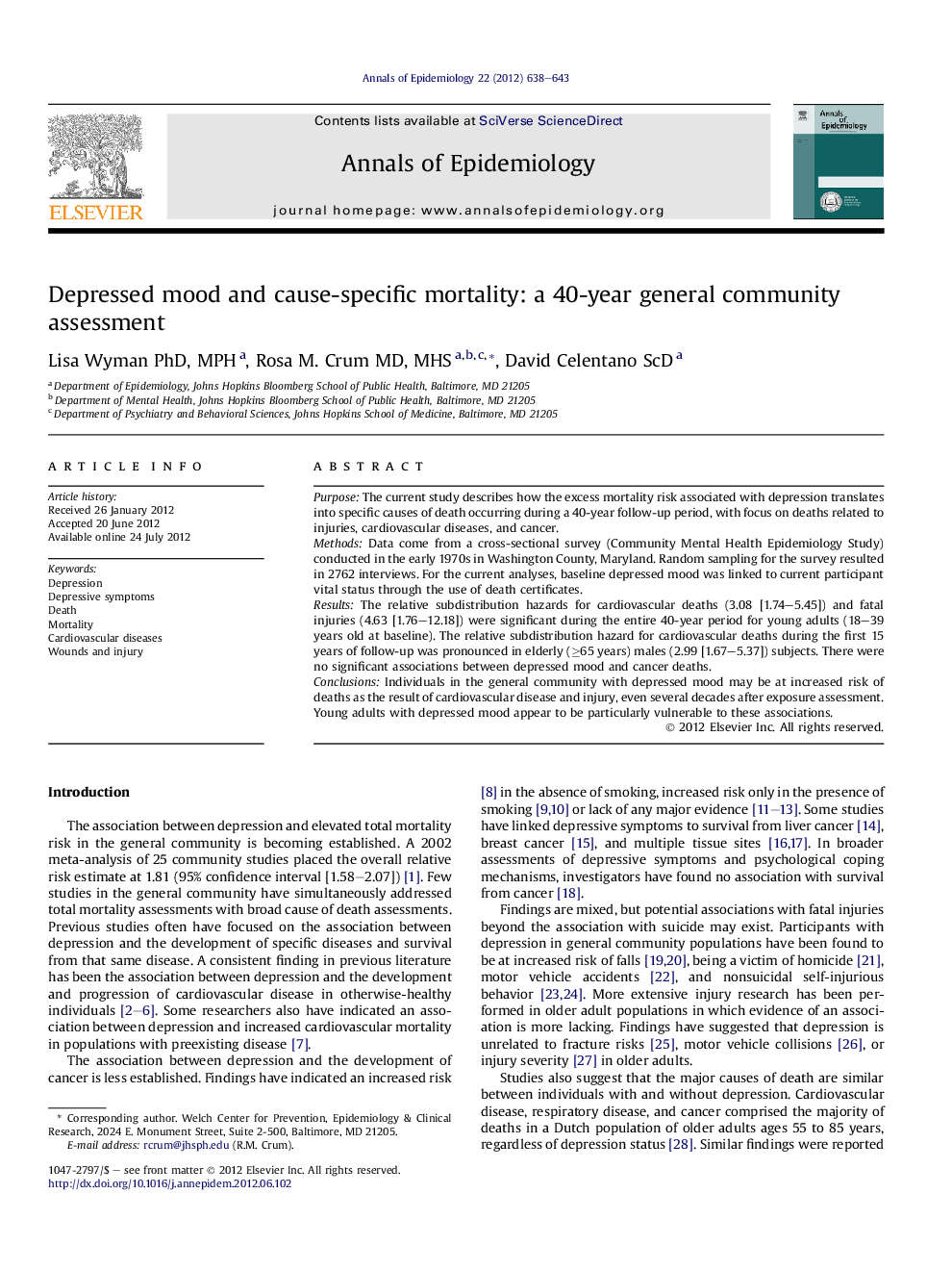 Depressed mood and cause-specific mortality: a 40-year general community assessment