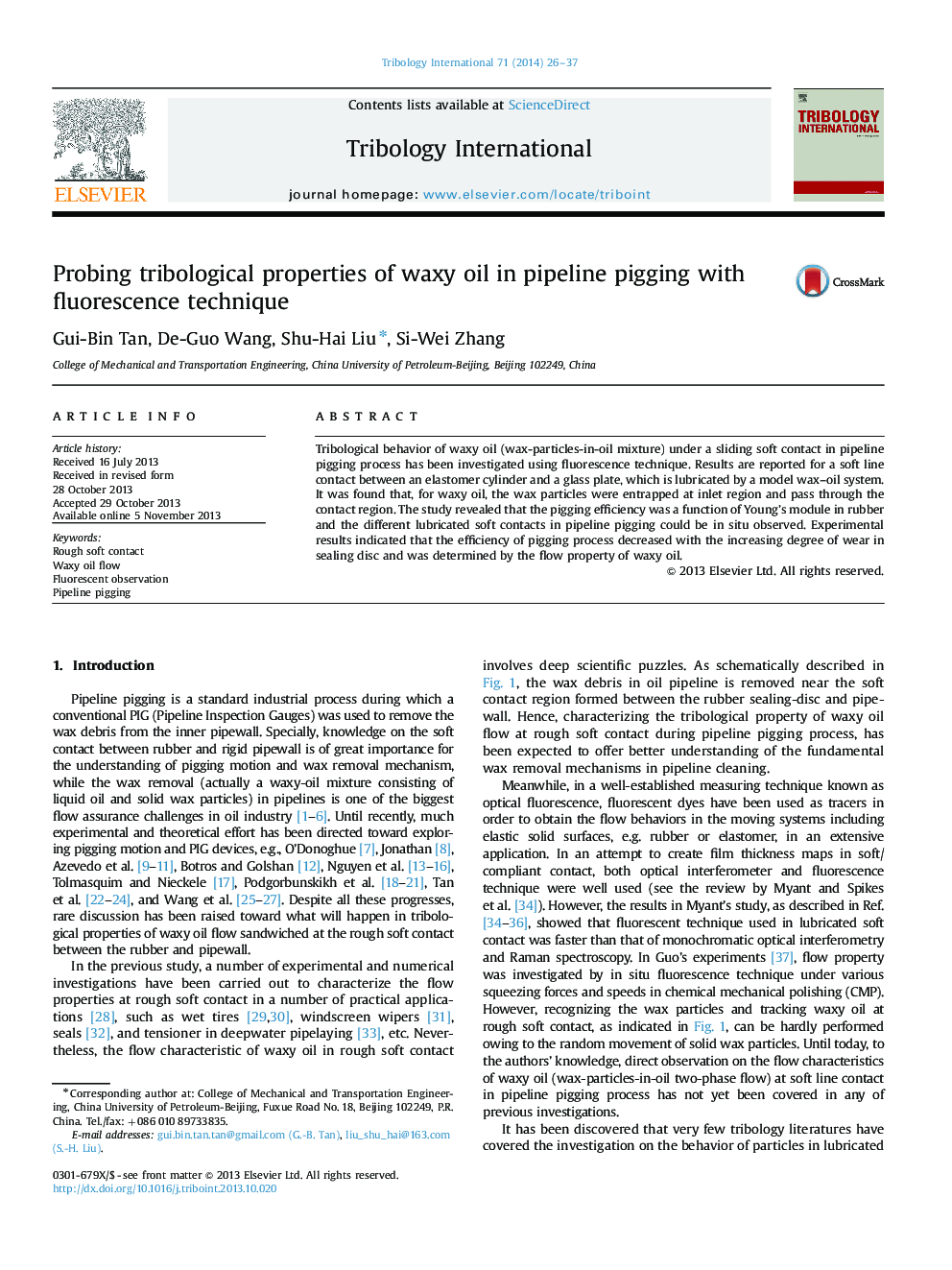 Probing tribological properties of waxy oil in pipeline pigging with fluorescence technique