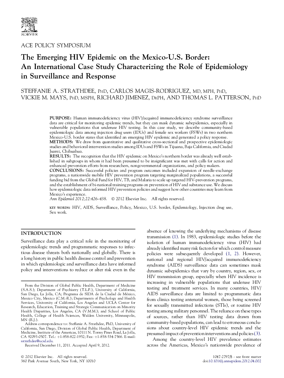 The Emerging HIV Epidemic on the Mexico-U.S. Border: An International Case Study Characterizing the Role of Epidemiology in Surveillance and Response