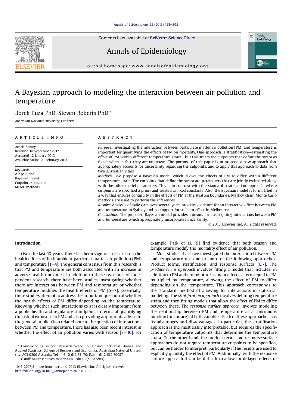 A Bayesian approach to modeling the interaction between air pollution and temperature