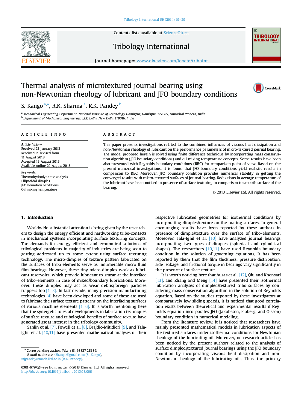 Thermal analysis of microtextured journal bearing using non-Newtonian rheology of lubricant and JFO boundary conditions