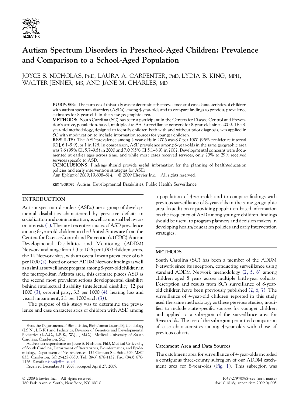 Autism Spectrum Disorders in Preschool-Aged Children: Prevalence and Comparison to a School-Aged Population