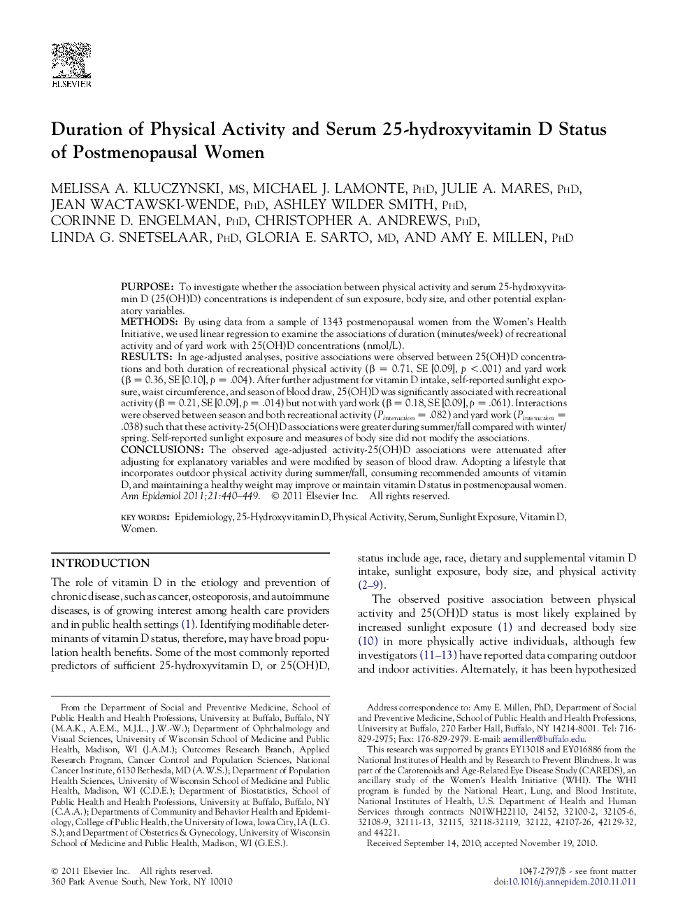 عکس صفحه اول مقاله: Duration of Physical Activity and Serum 25-hydroxyvitamin D Status of Postmenopausal Women Duration of Physical Activity and Serum 25-hydroxyvitamin D Status of Postmenopausal Women