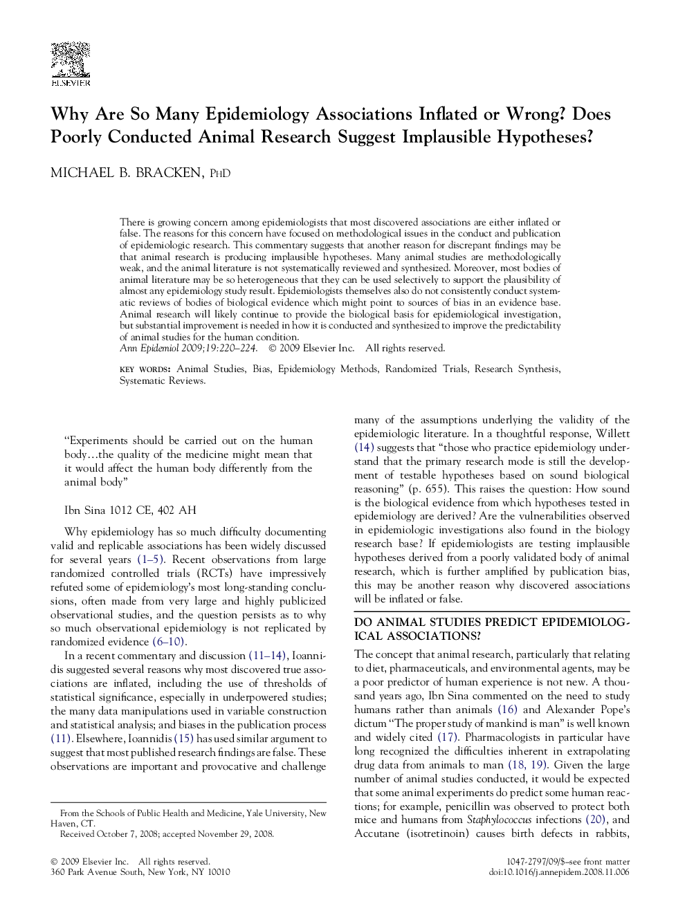 Why Are So Many Epidemiology Associations Inflated or Wrong? Does Poorly Conducted Animal Research Suggest Implausible Hypotheses?