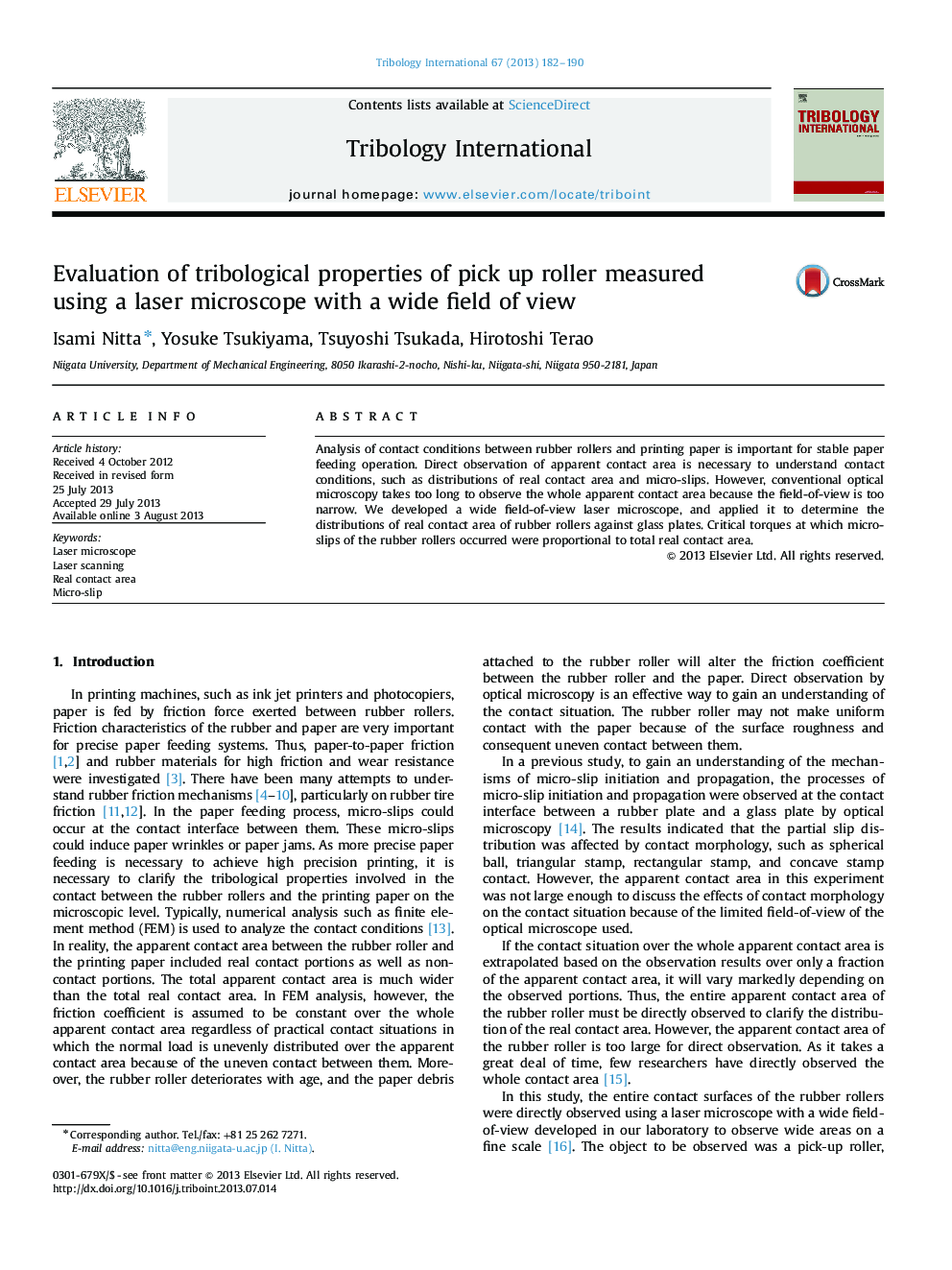 Evaluation of tribological properties of pick up roller measured using a laser microscope with a wide field of view