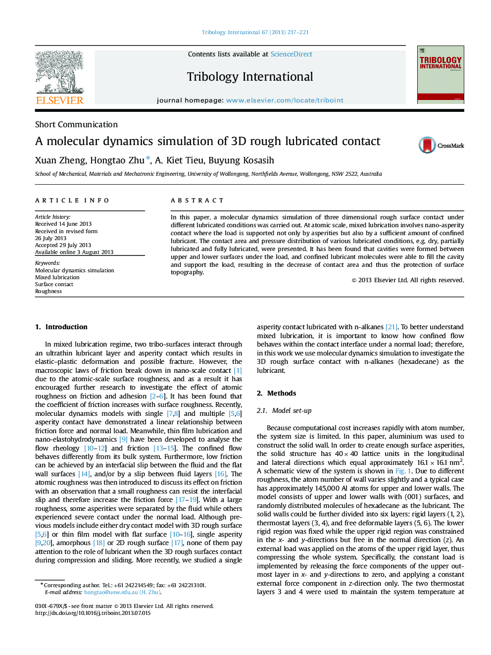 A molecular dynamics simulation of 3D rough lubricated contact