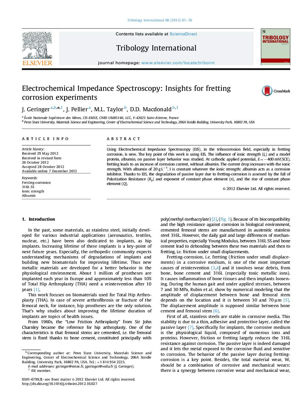 Electrochemical Impedance Spectroscopy: Insights for fretting corrosion experiments