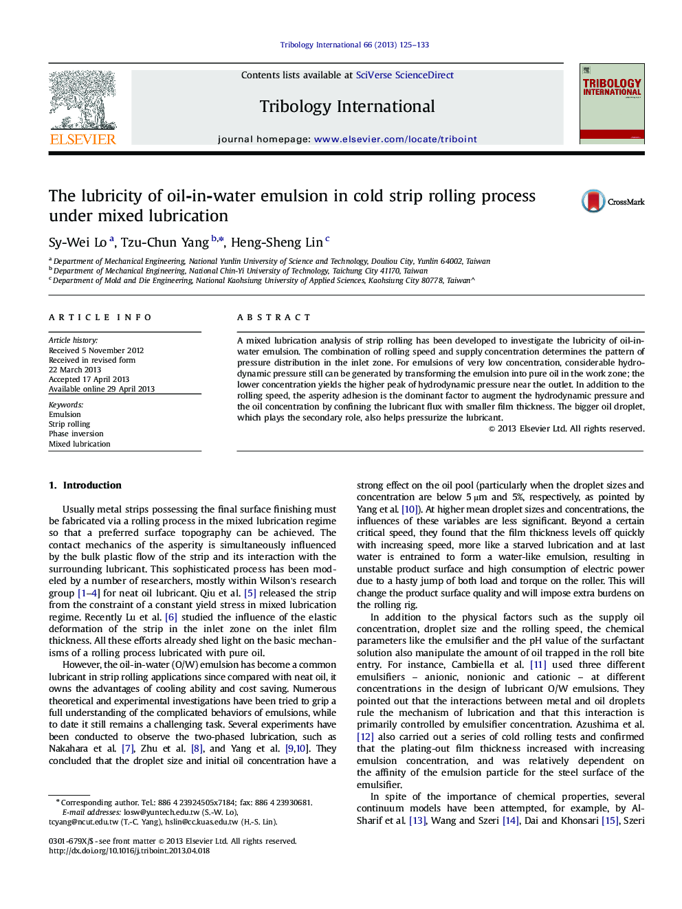 The lubricity of oil-in-water emulsion in cold strip rolling process under mixed lubrication