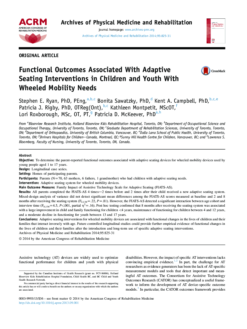 Functional Outcomes Associated With Adaptive Seating Interventions in Children and Youth With Wheeled Mobility Needs