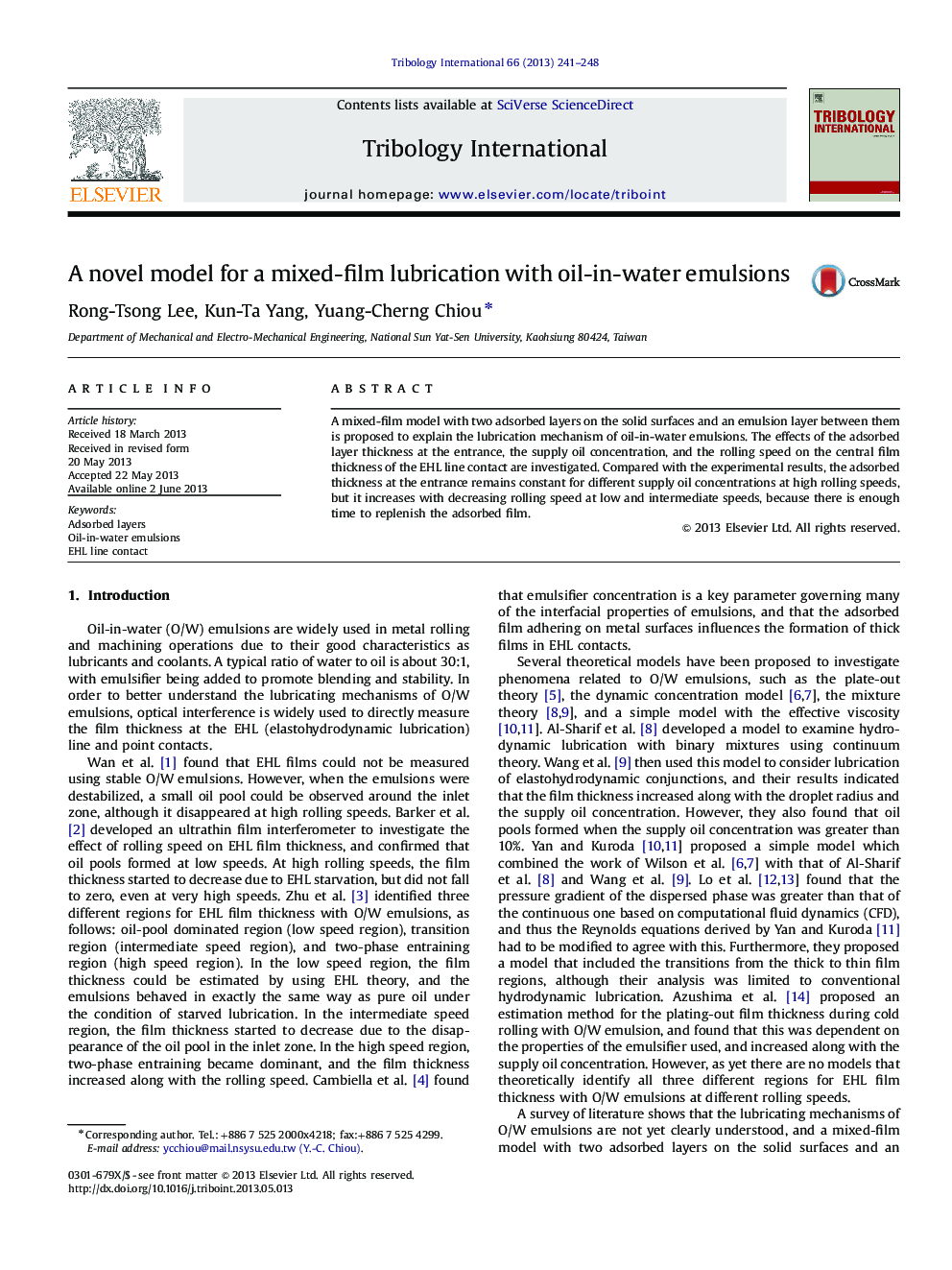 A novel model for a mixed-film lubrication with oil-in-water emulsions