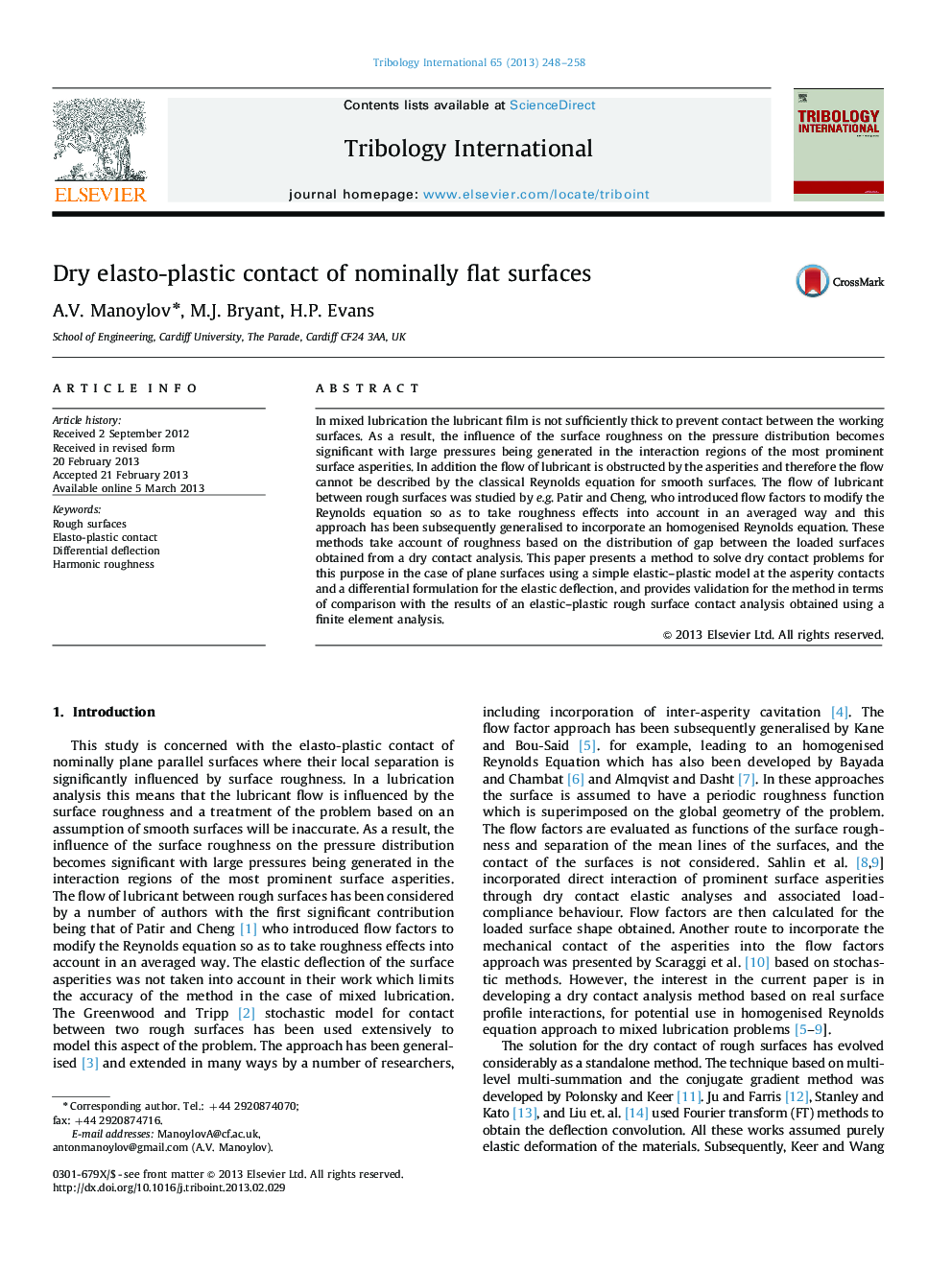 Dry elasto-plastic contact of nominally flat surfaces