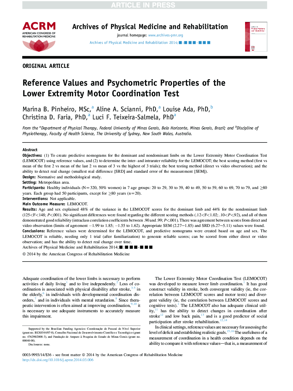 Reference Values and Psychometric Properties of the Lower Extremity Motor Coordination Test