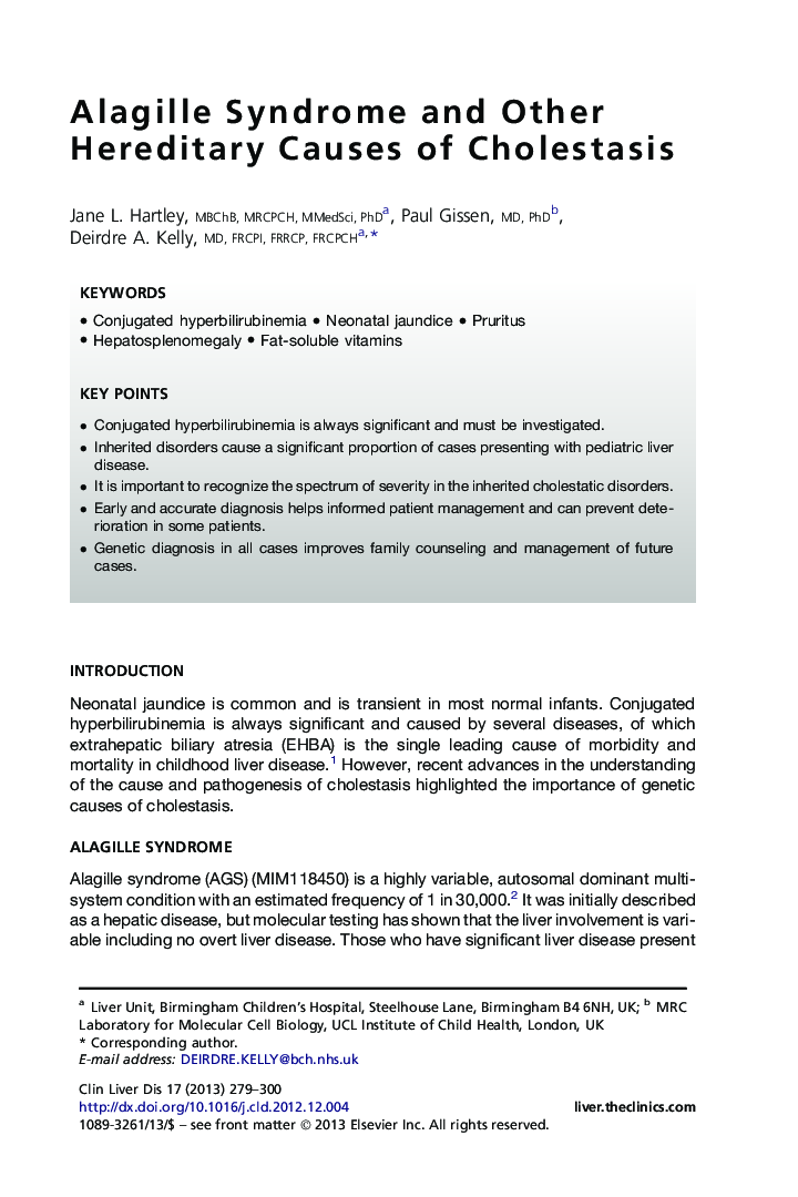 Alagille Syndrome and Other Hereditary Causes of Cholestasis