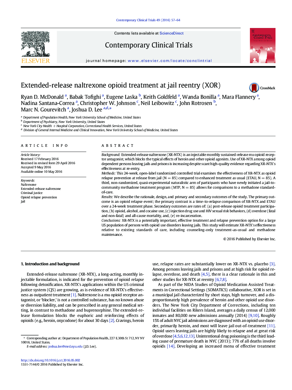 Extended-release naltrexone opioid treatment at jail reentry (XOR)