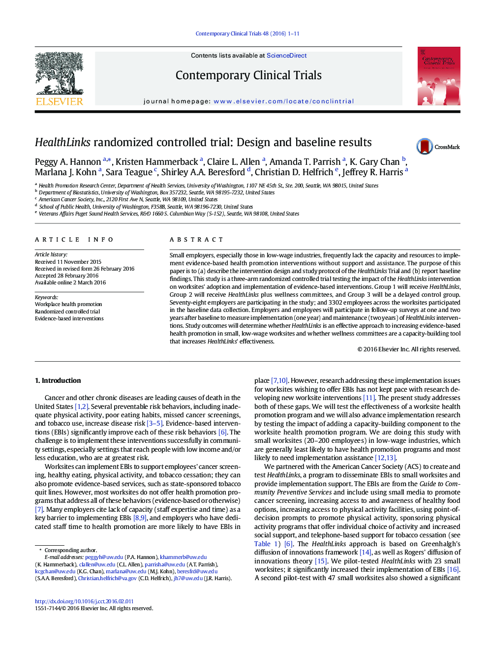 HealthLinks randomized controlled trial: Design and baseline results