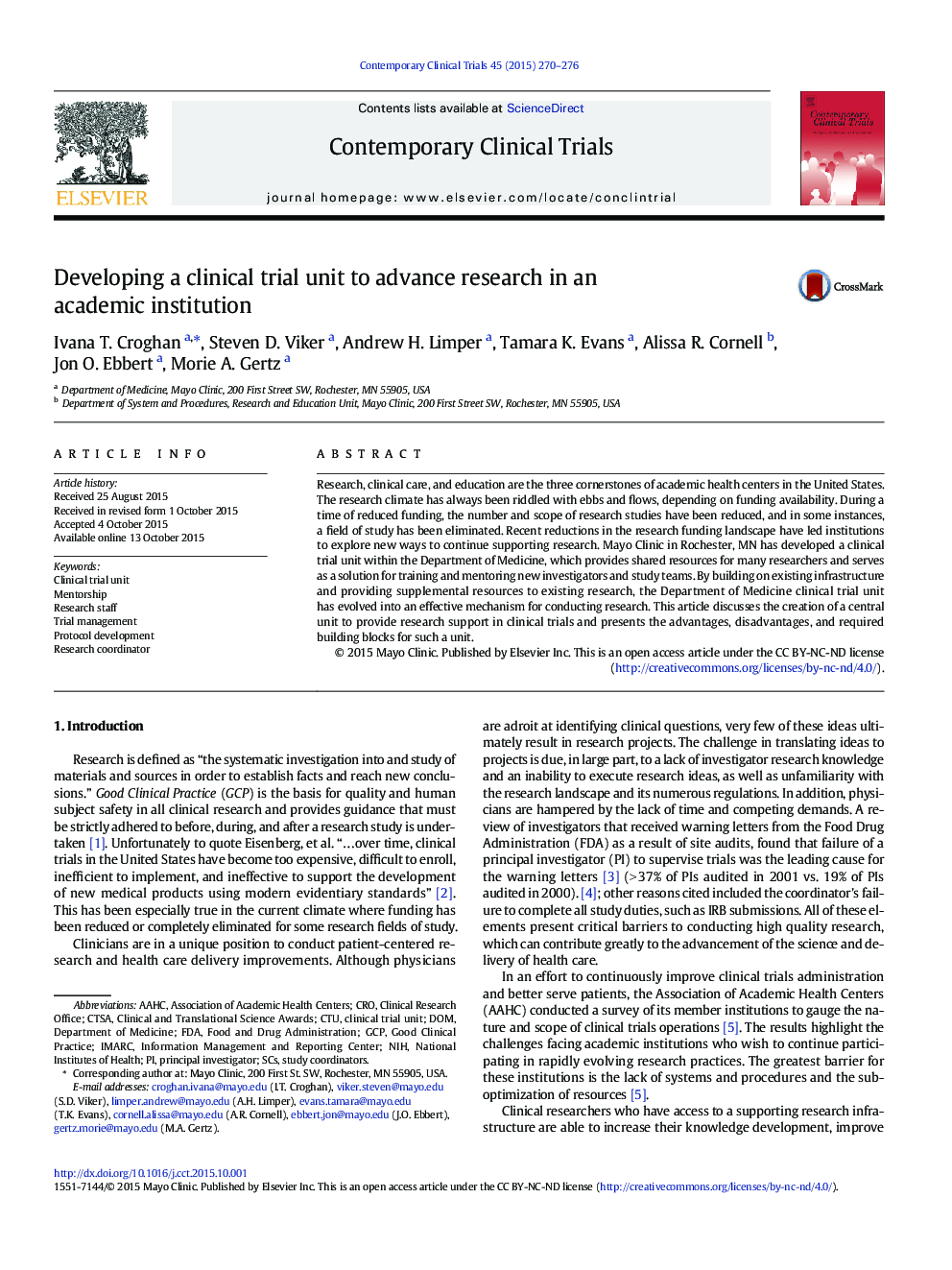 Developing a clinical trial unit to advance research in an academic institution