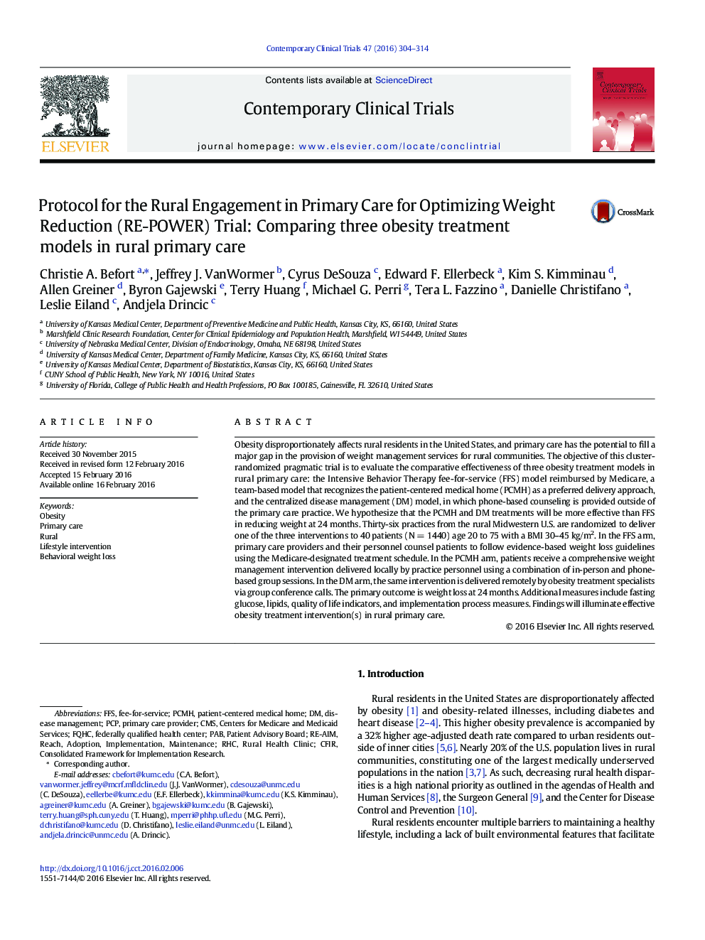 Protocol for the Rural Engagement in Primary Care for Optimizing Weight Reduction (RE-POWER) Trial: Comparing three obesity treatment models in rural primary care