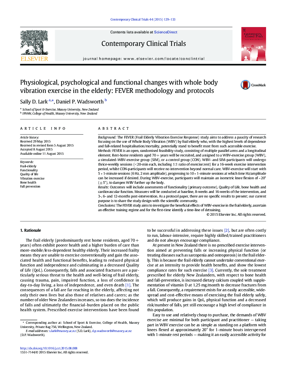 Physiological, psychological and functional changes with whole body vibration exercise in the elderly: FEVER methodology and protocols