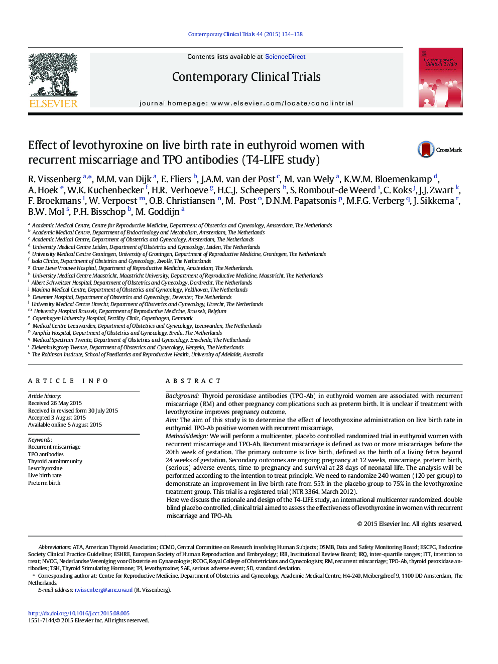 Effect of levothyroxine on live birth rate in euthyroid women with recurrent miscarriage and TPO antibodies (T4-LIFE study)