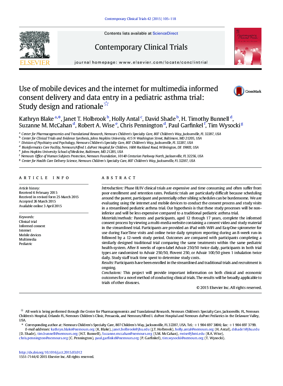 Use of mobile devices and the internet for multimedia informed consent delivery and data entry in a pediatric asthma trial: Study design and rationale