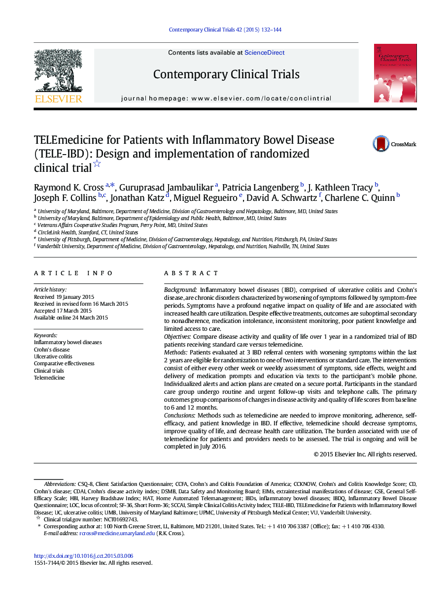 TELEmedicine for Patients with Inflammatory Bowel Disease (TELE-IBD): Design and implementation of randomized clinical trial