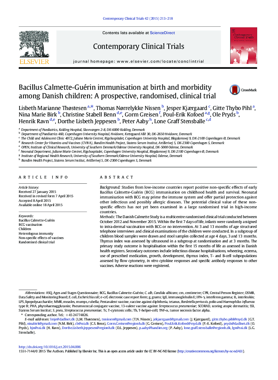 Bacillus Calmette-Guérin immunisation at birth and morbidity among Danish children: A prospective, randomised, clinical trial