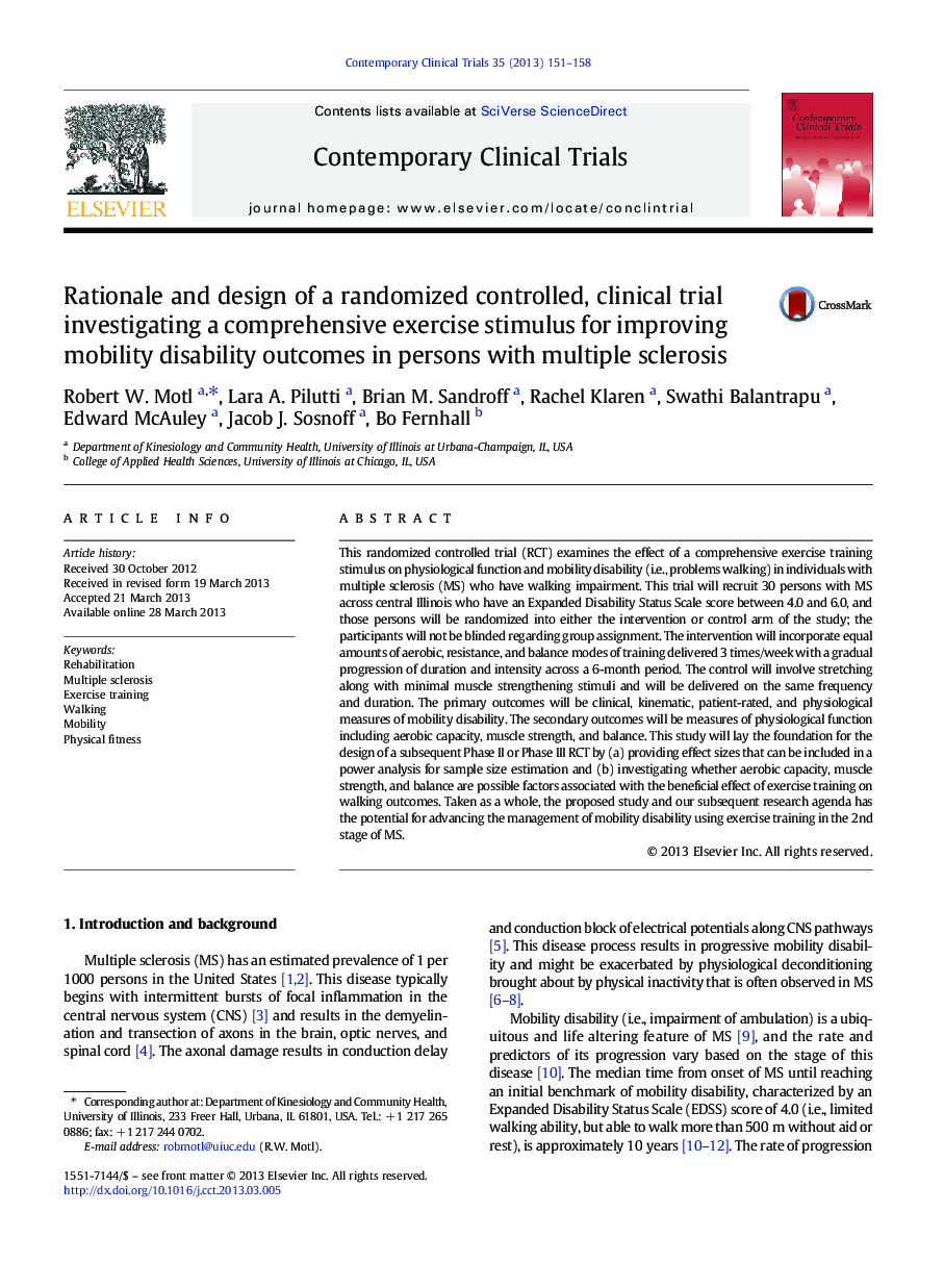 Rationale and design of a randomized controlled, clinical trial investigating a comprehensive exercise stimulus for improving mobility disability outcomes in persons with multiple sclerosis