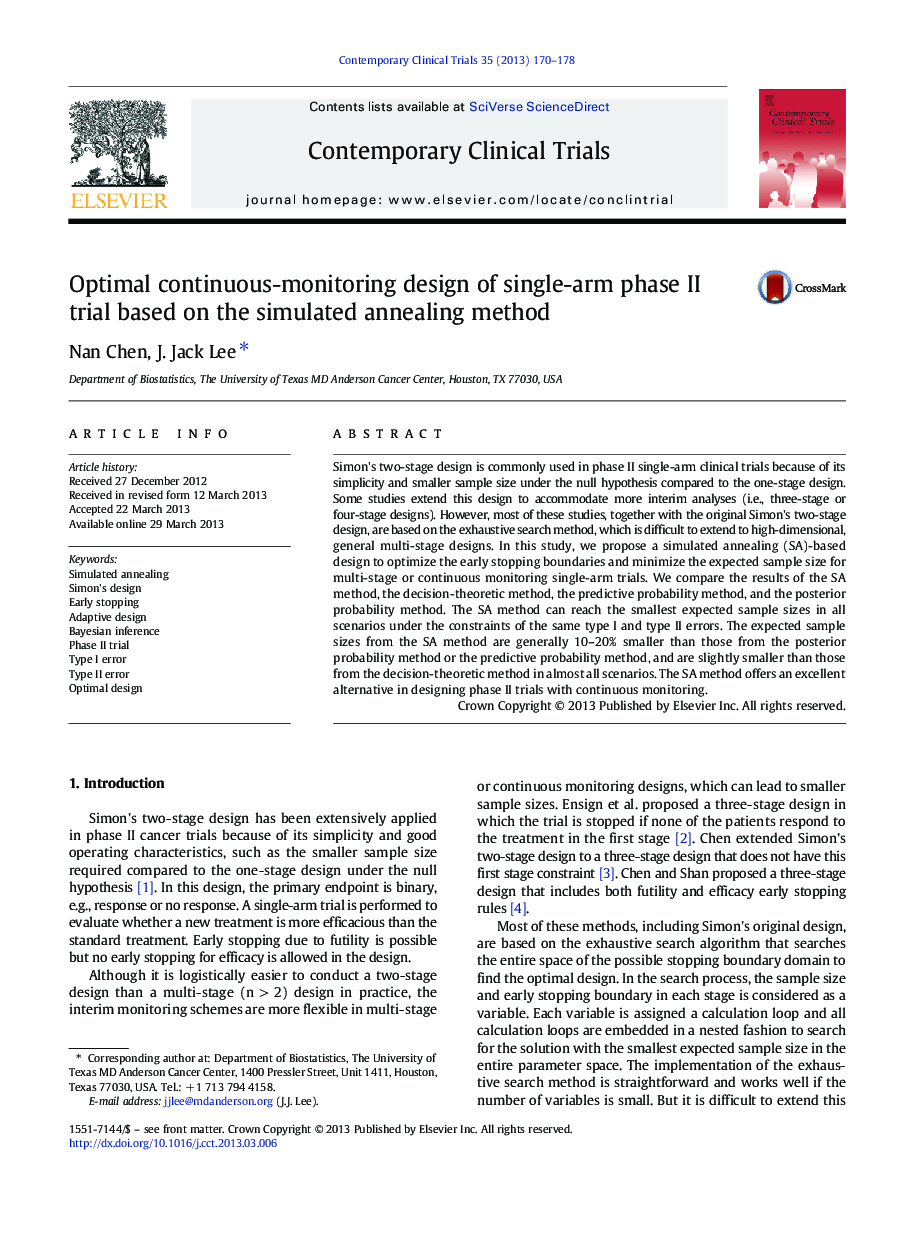 Optimal continuous-monitoring design of single-arm phase II trial based on the simulated annealing method